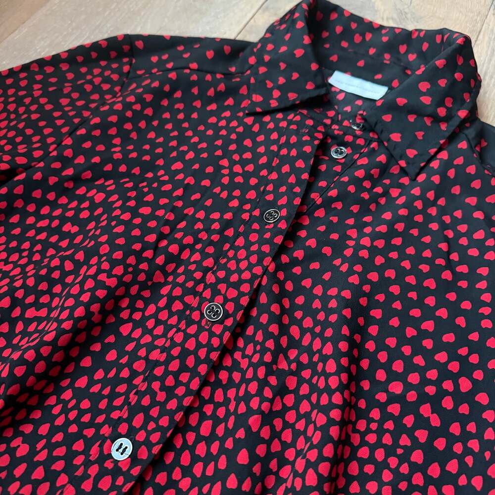 New York & Co Black Shirt Dress Red Hearts, 3/4 Sleeve, & Belt Valentine’s ~ Sm - Picture 3 of 7